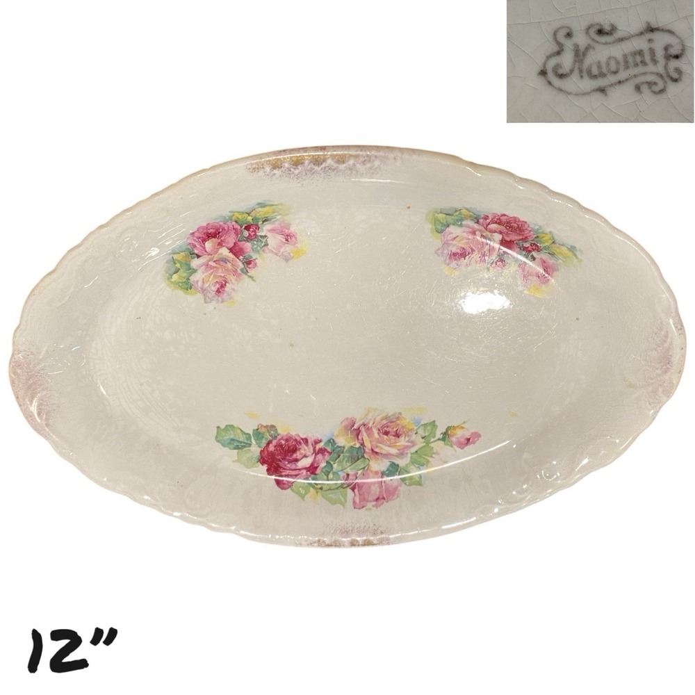 VTG Floral Porcelain Serving Platter Tray Plate Naomi Roses Gold Trim 1910-1930